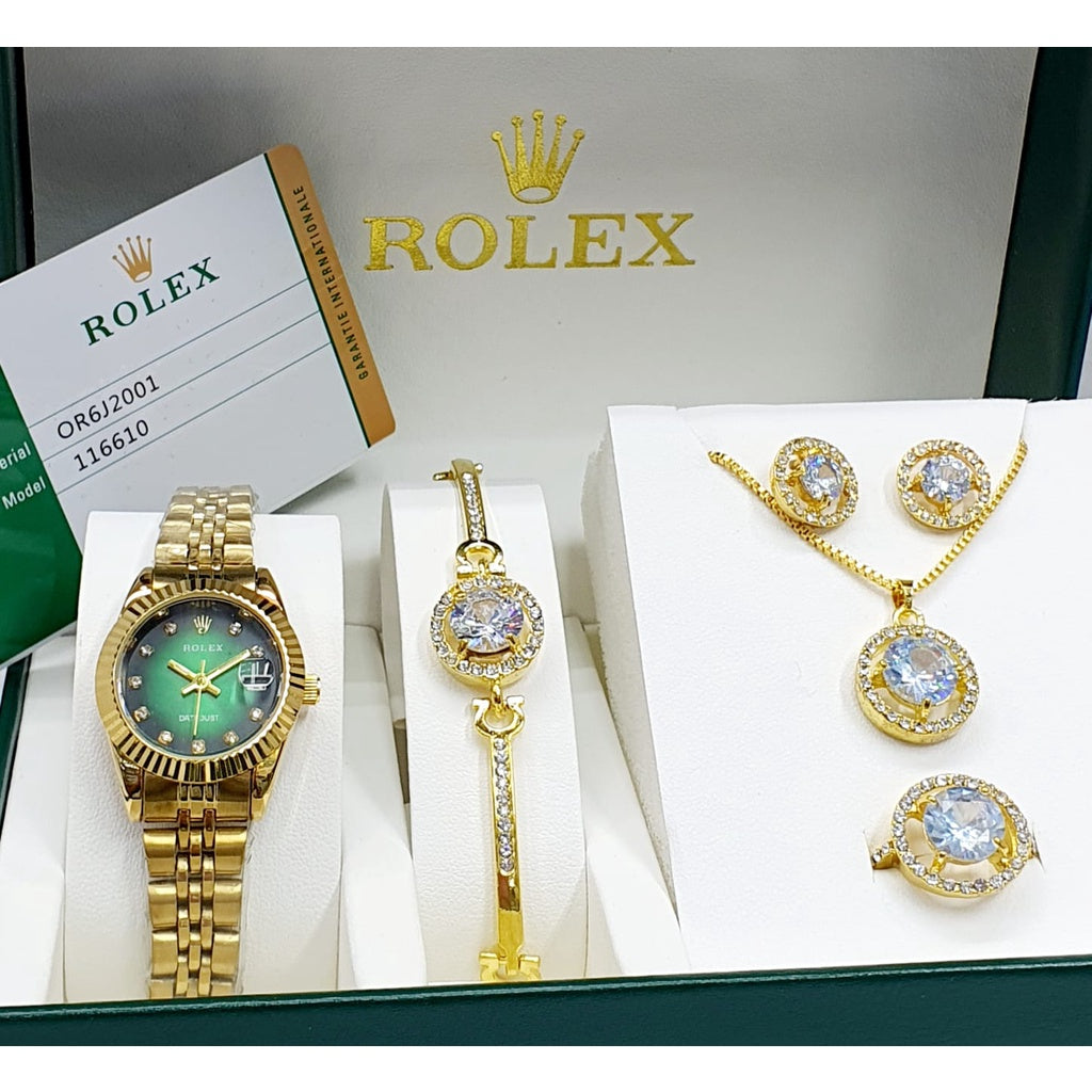 Rolex Women's Watch Package (Rolex Watch + Earrings + Necklace + Bracelet )