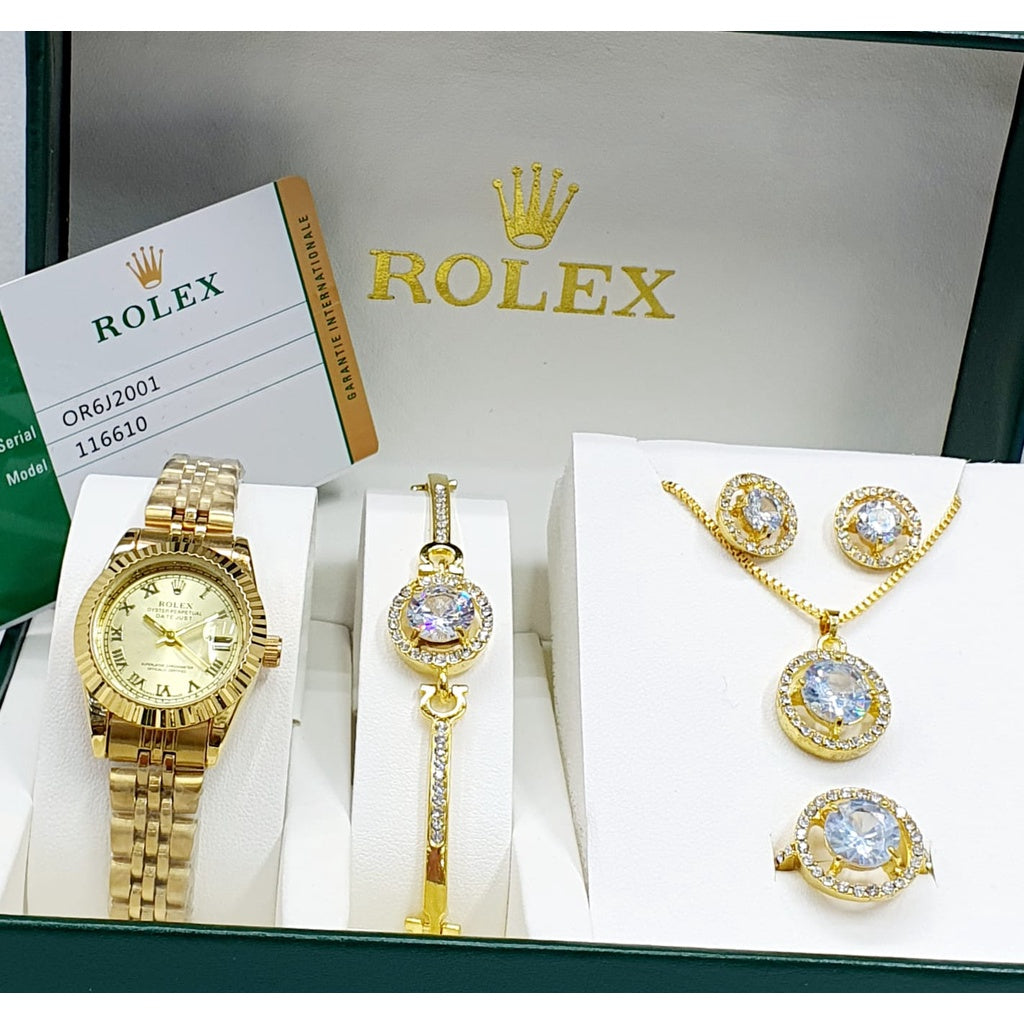 Rolex Women's Watch Package (Rolex Watch + Earrings + Necklace + Bracelet )