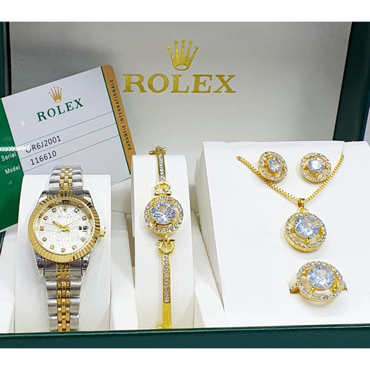 Rolex Women's Watch Package (Rolex Watch + Earrings + Necklace + Bracelet )