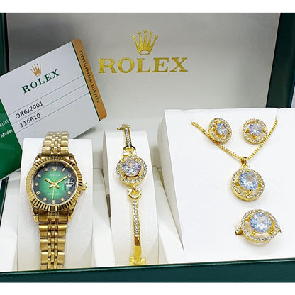 Rolex Women's Watch Package (Rolex Watch + Earrings + Necklace + Bracelet )