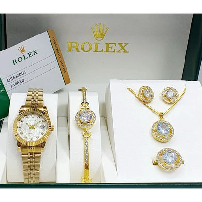 Rolex Women's Watch Package (Rolex Watch + Earrings + Necklace + Bracelet )