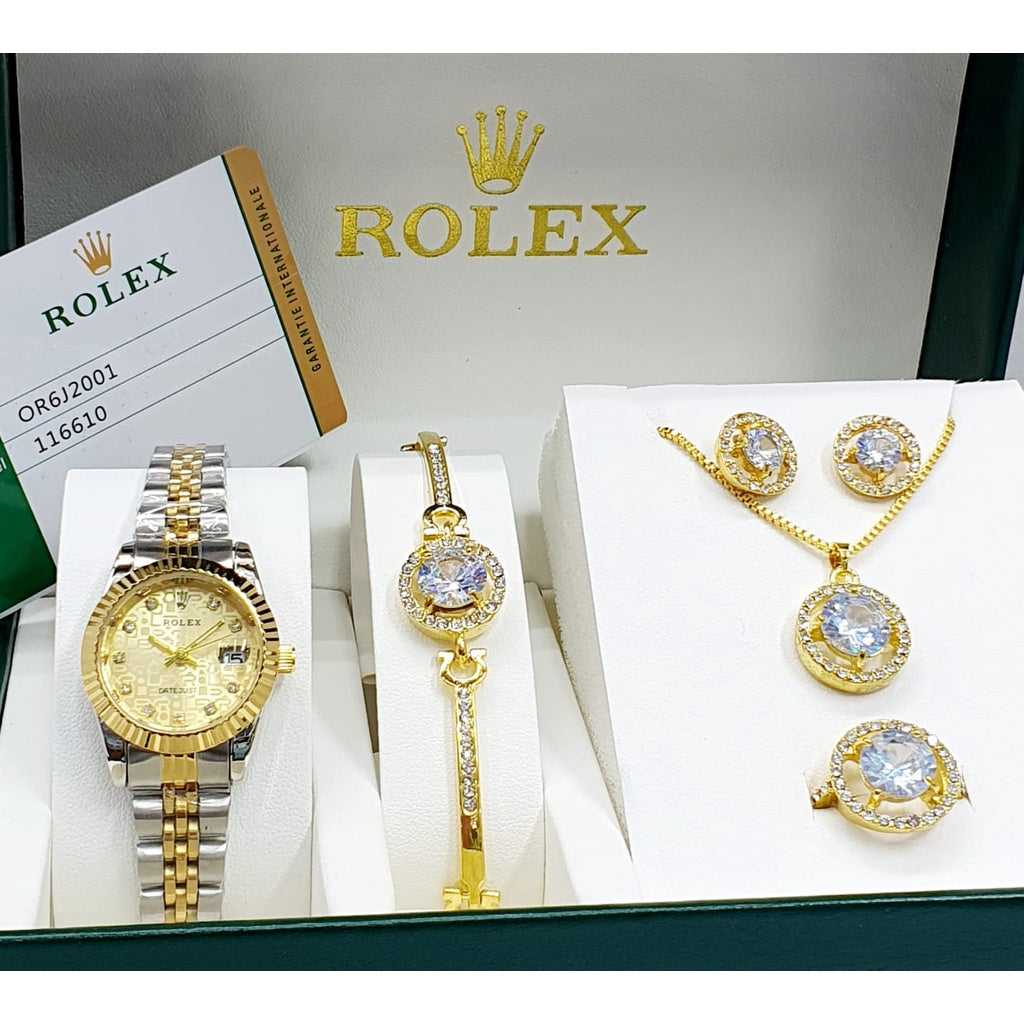 Rolex Women's Watch Package (Rolex Watch + Earrings + Necklace + Bracelet )