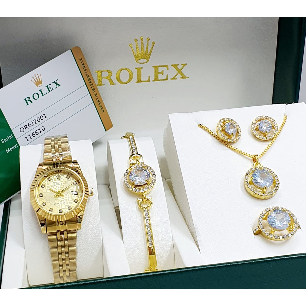 Rolex Women's Watch Package (Rolex Watch + Earrings + Necklace + Bracelet )