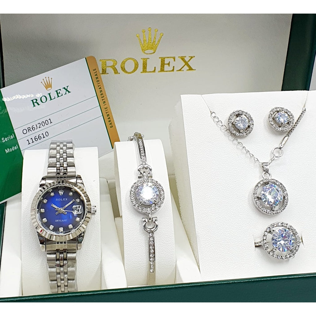 Rolex Women's Watch Package (Rolex Watch + Earrings + Necklace + Bracelet )