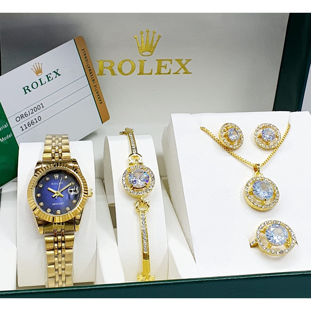 Rolex Women's Watch Package (Rolex Watch + Earrings + Necklace + Bracelet )